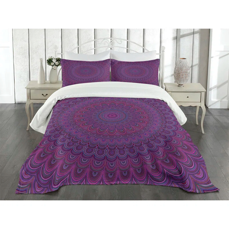 Ambesonne Ambesonne Eggplant Bedspread Set Vintage Purple Mandala Purple
