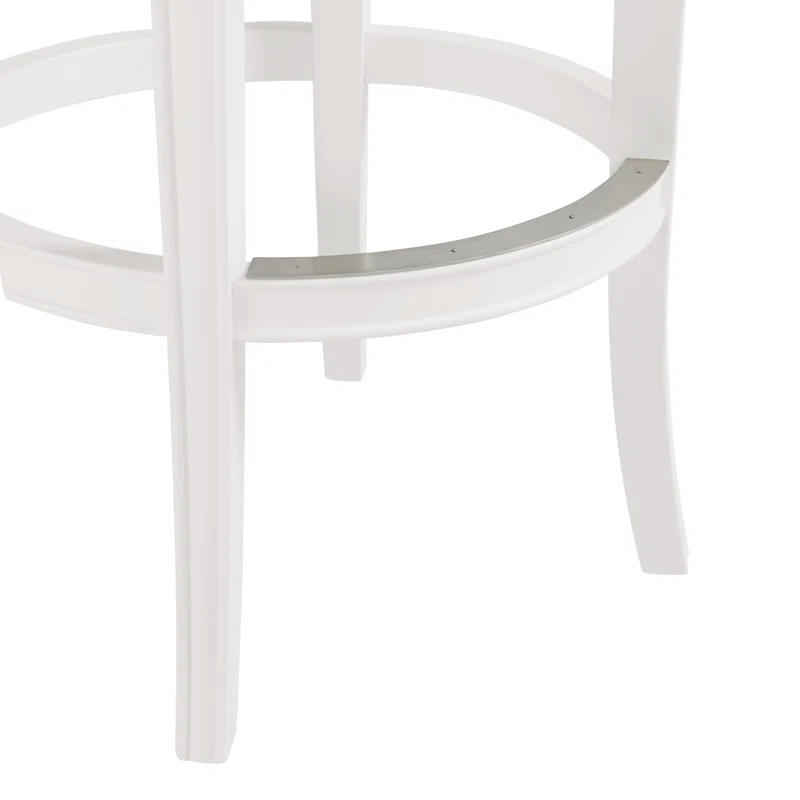 Alaterre Hanover Swivel Counter Height Bar Stool, 26-Inch Seat Height, White and Gray, Solid Rubberwood Frame with Faux Leather Upholstery, Nailhead Trim, Memory Return Swivel Mechanismv
