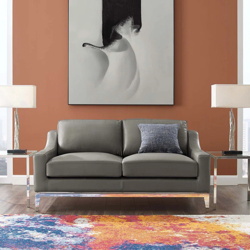 Modway Strick & Bolton Hollebon Stainless Steel/ Leather Loveseat by Modway