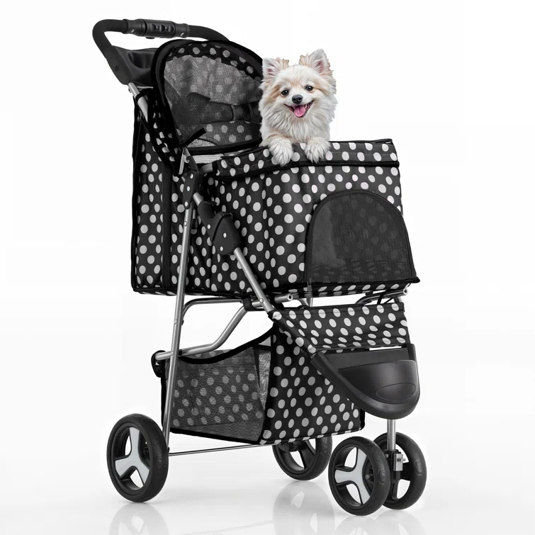 Magshion Foldable Pet Dog and Cat Stroller with Adjustable Canopy Storage Basket and Cup Holder for Small and Medium Pets