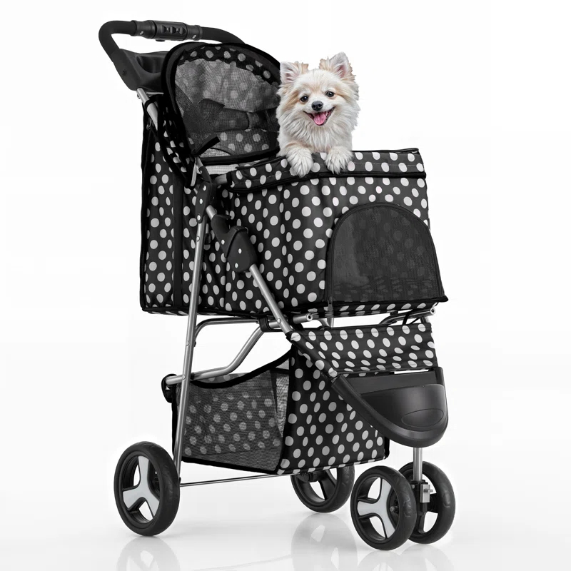 Magshion Foldable Pet Dog and Cat Stroller with Adjustable Canopy Storage Basket and Cup Holder for Small and Medium Pets