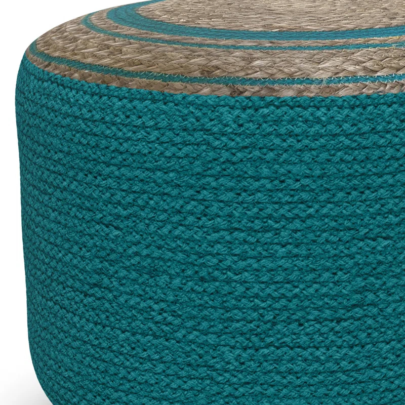 Simpli Home Serena 18"W Handcrafted Jute and Cotton Round Braided Pouf