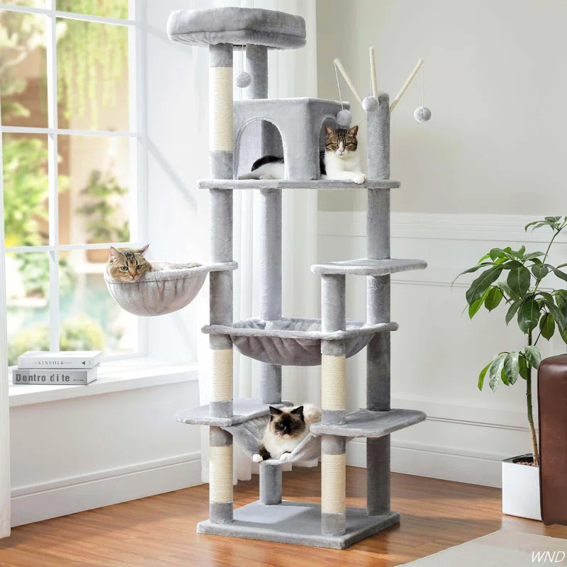69" Tall Cat Tree Large Cat Tower With Super Big Hammock, Scratching Posts, Condo House And Large Top Perch