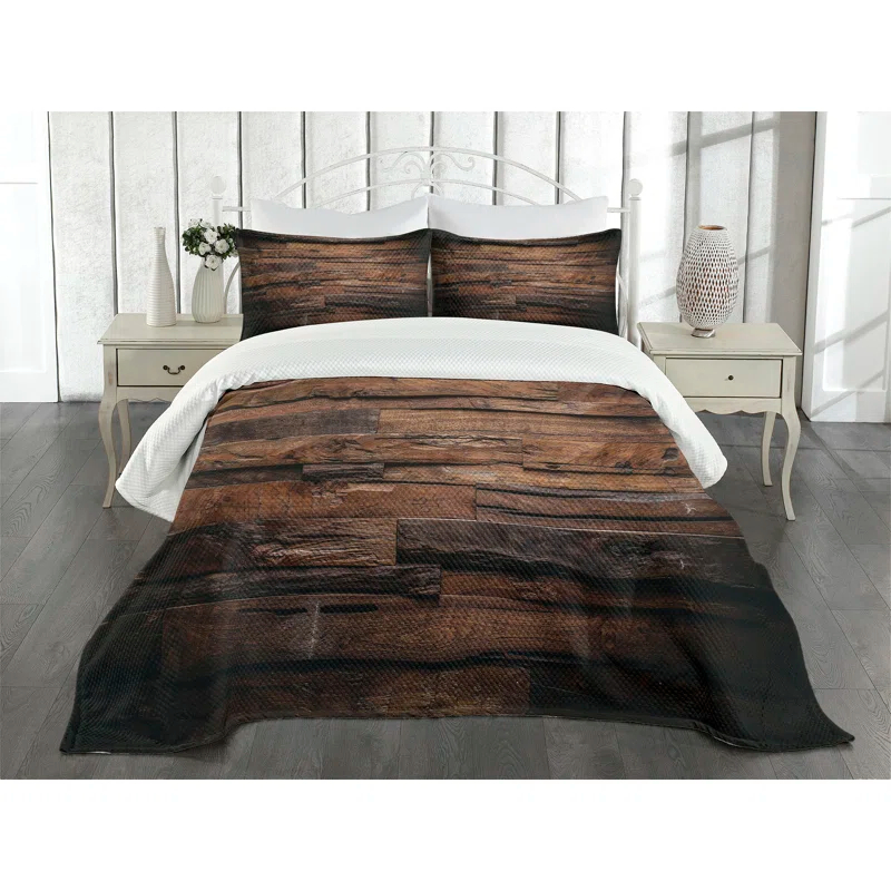 Ambesonne Ambesonne Chocolate Bedspread Set Rough Dark Timber Brown Dark Brown