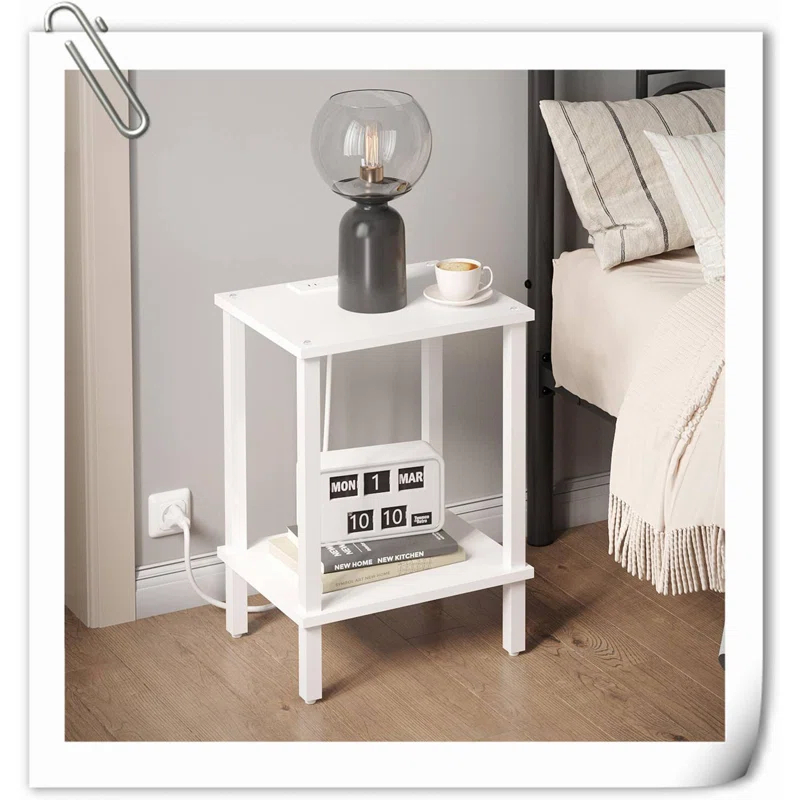 End Table With Charging Station, Side Table With USB Ports And Outlets, Nightstand, 2-Tier Storage Shelf, Sofa Table For Small Space, 1 Package(2PCS)