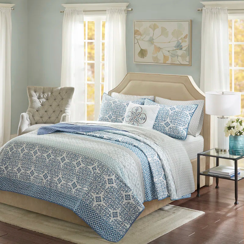 Madison Park Essentials Sybil Quilt Set with Cotton Bed Sheets