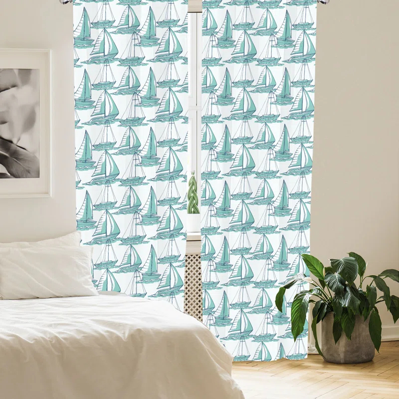 Marine Continuous Nautical Themed Semi-Sheer Rod Pocket Sliding Panels (Set of 2)