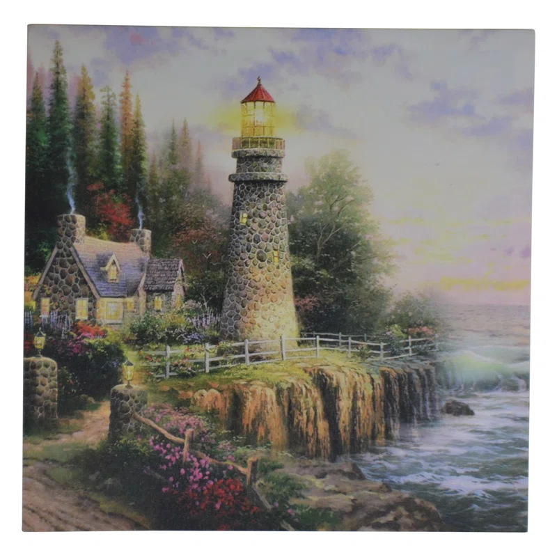 Three Star Im/Ex Inc. Lighthouse and Cottage LED Enhanced Canvas Print