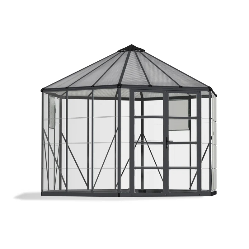 Canopia Palram - Canopia Oasis 12' x 10' Hexagonal Walk-In Hobby Polycarbonate Aluminum Frame Greenhouse Outdoor Living Structure - Gray