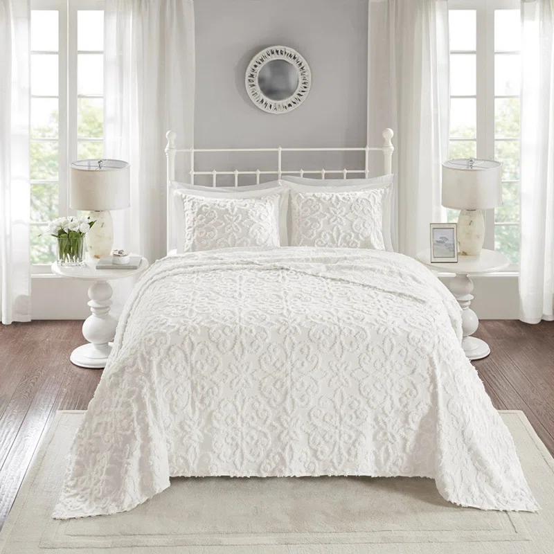 Kelly Clarkson Home Emberly Tufted 100% Cotton Sateen Coverlet Set in Farmhouse Style