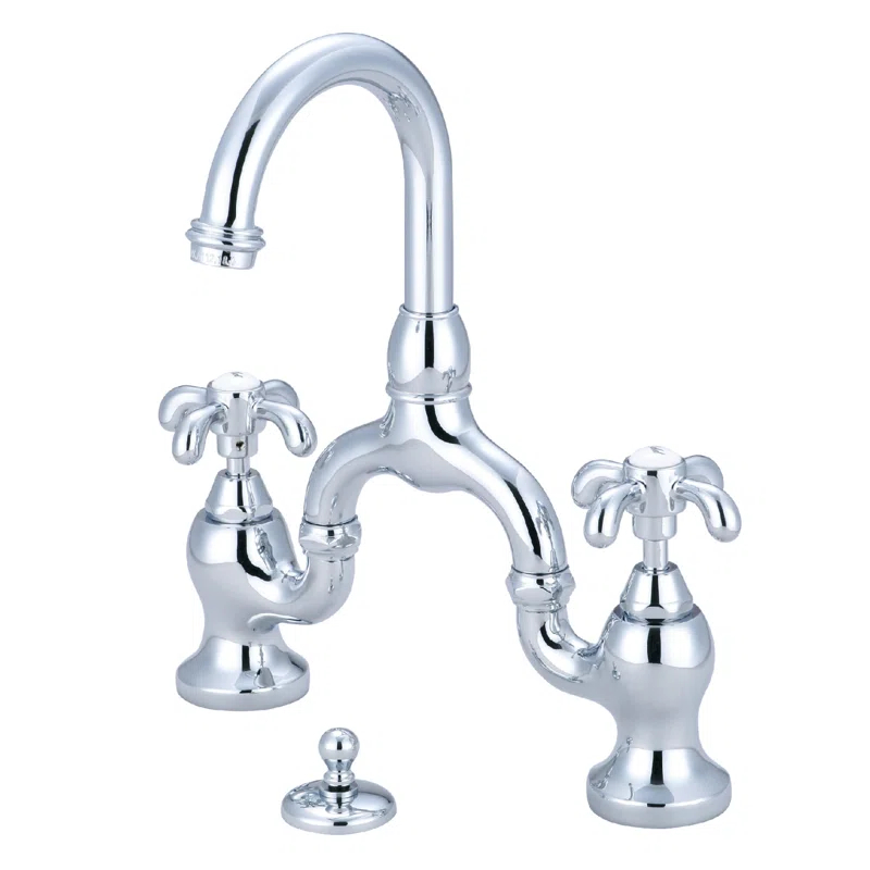 Kingston Brass French Country Two-Handle 3-Hole Deck Mount Bridge Bathroom Faucet with Brass Pop-Up