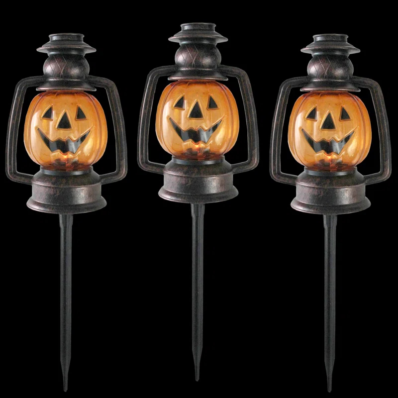 Northlight Seasonal Orange Flickering Halloween Jack O' Lantern Pathway Markers 16.75" (Set of 3)