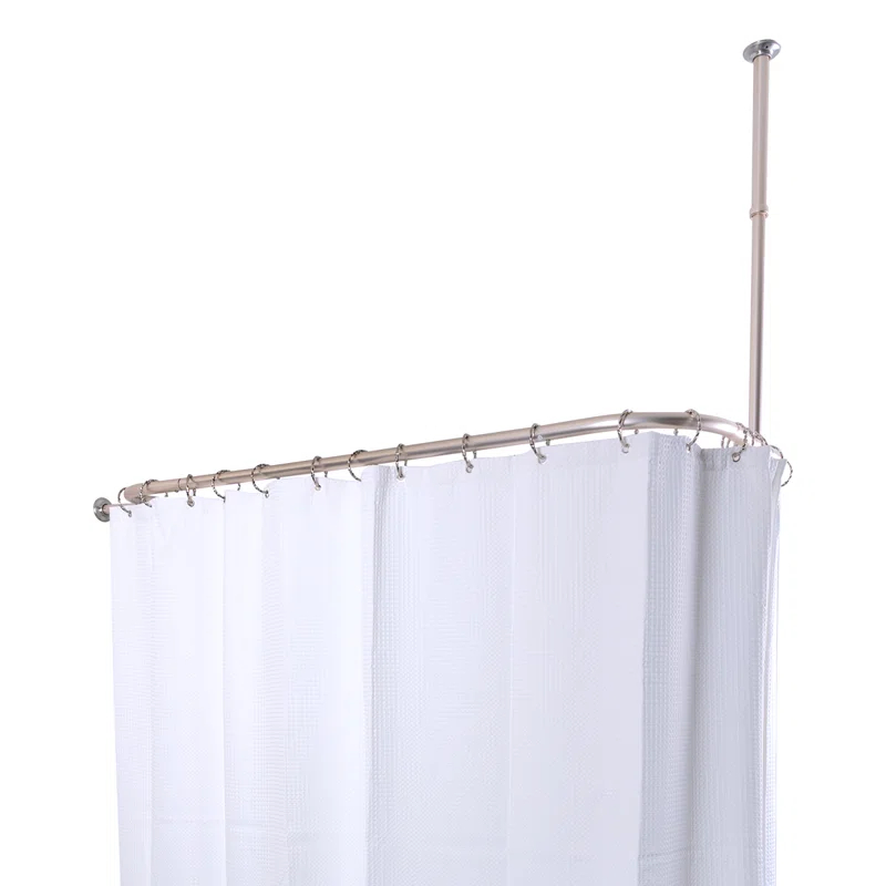 Utopia Alley Rustproof 54" L D-Shaped Fixed Shower Curtain Rod & Hook Set