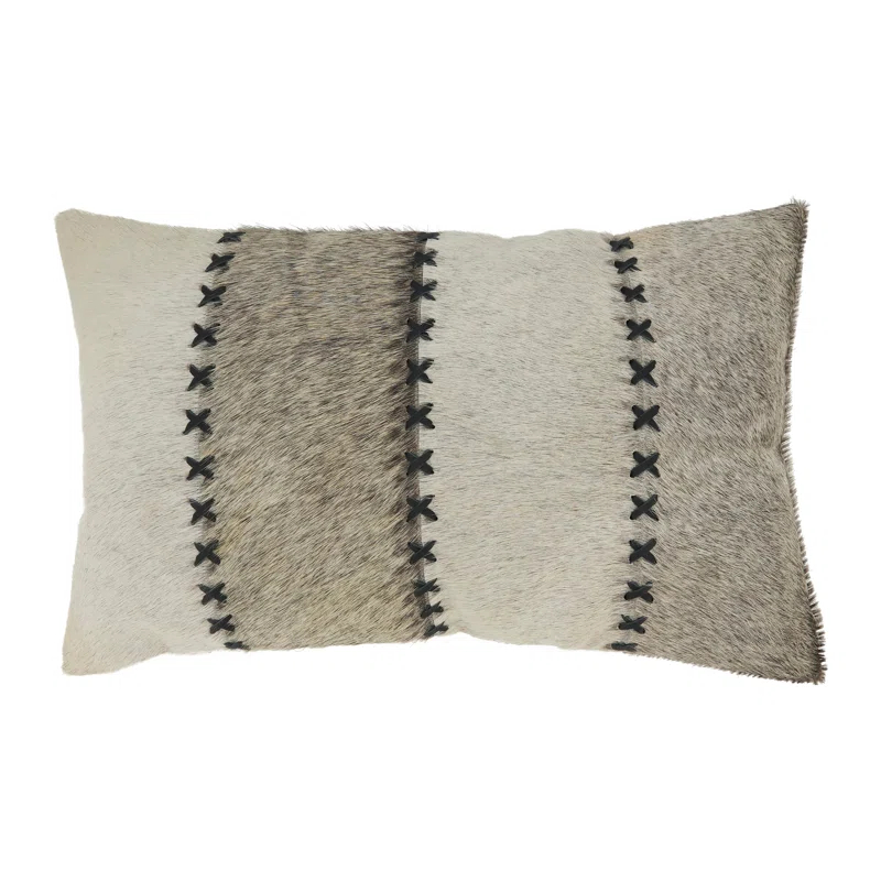 Saro Posh Collection Striped Leather/Suede Pillow Cover