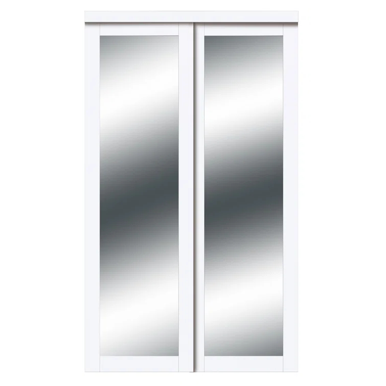 Renin 81'' Solid + Manufactured Wood Mirrored Sliding Closet Doors