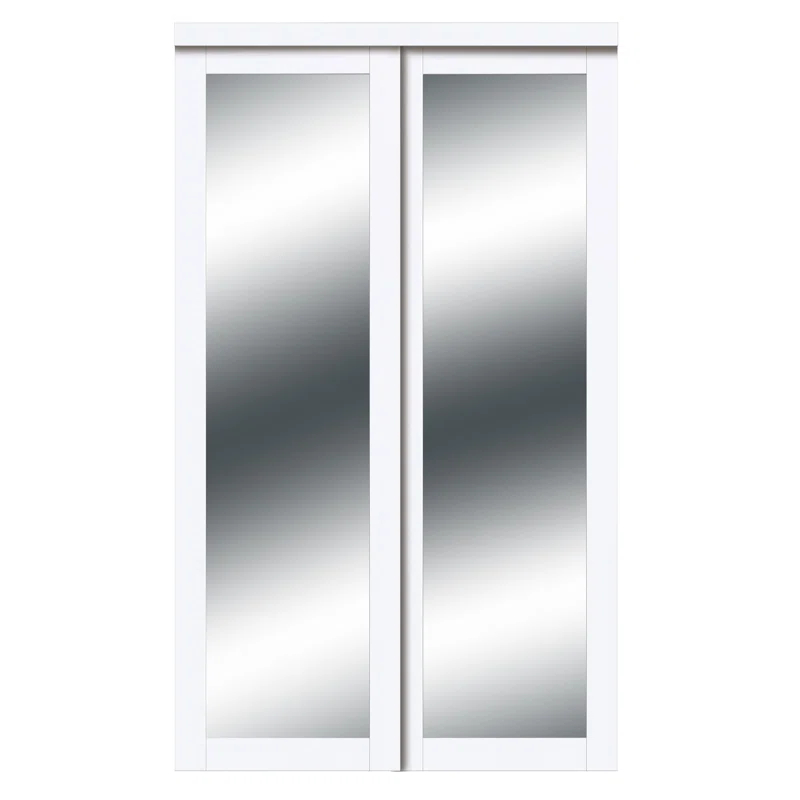 Renin 81'' Solid + Manufactured Wood Mirrored Sliding Closet Doors