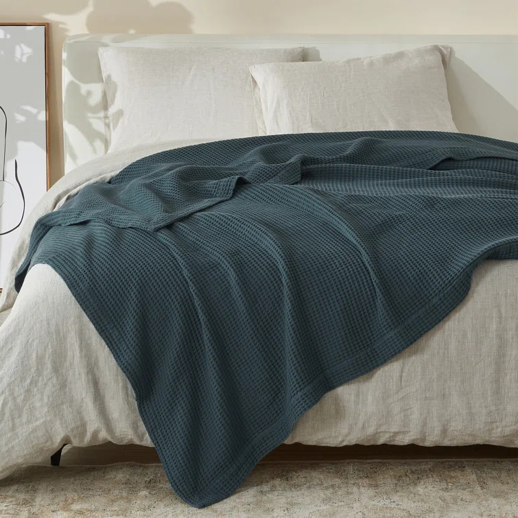 Solid Cotton Waffle Weave Blanket