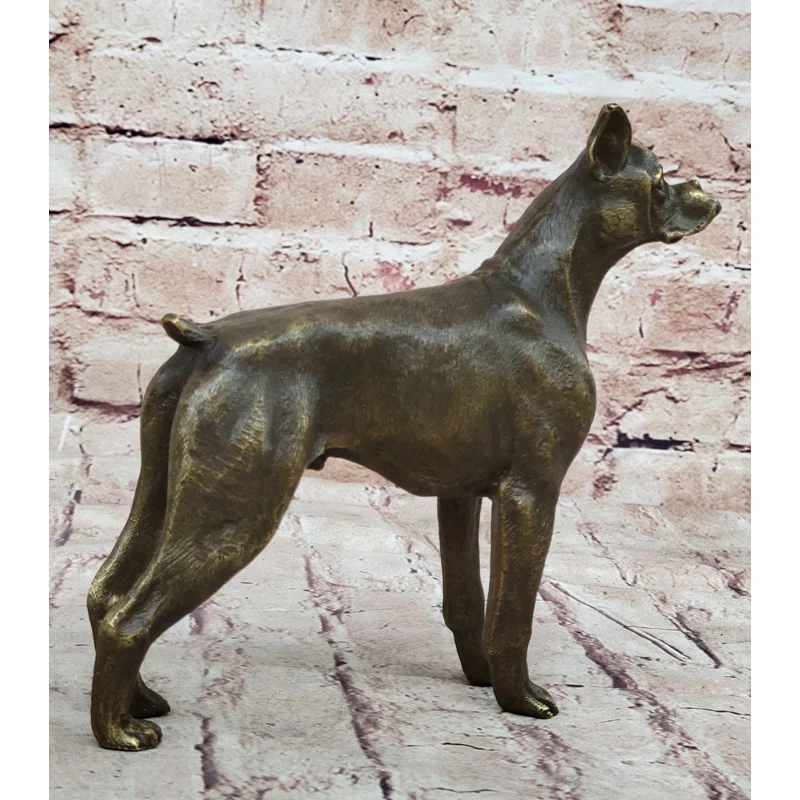 Williston Forge Boxer Dog Bronze Metal Statue Sculpture Collectible Decor Signed Art 8 Inches X 9 Inches