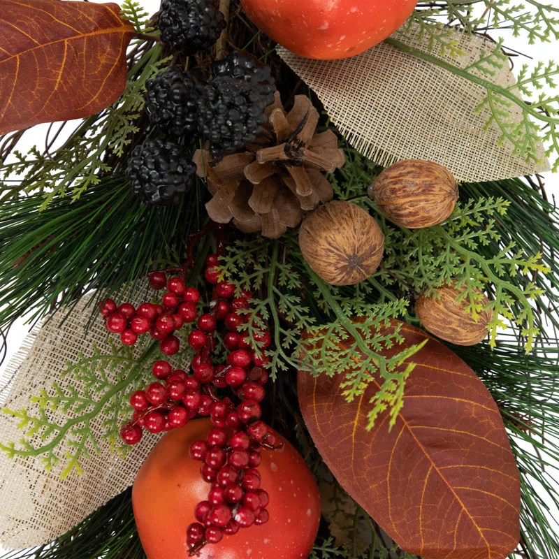 Northlight Seasonal 30" Autumn Harvest Mixed Berry and Pine Needle Artificial Teardrop Swag - Unlit