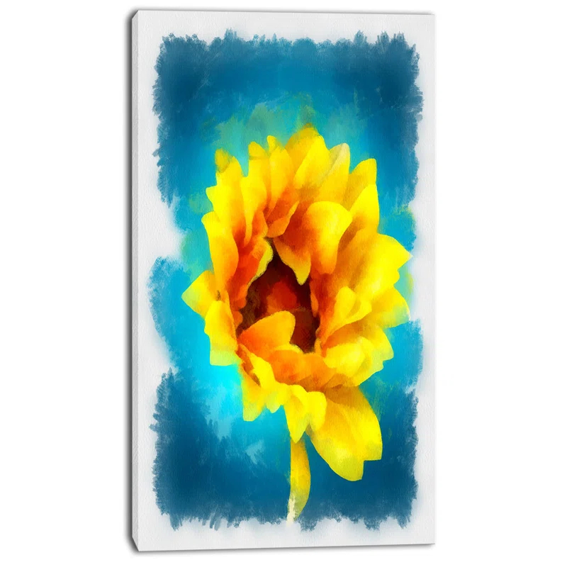 Design Art " Sunflower On Blue Watercolor "