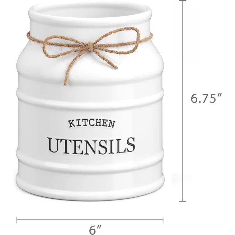 Anadea Ceramic Farmhouse Utensil Holder for Kitchen Counter, Large Rustic Utensil Crock
