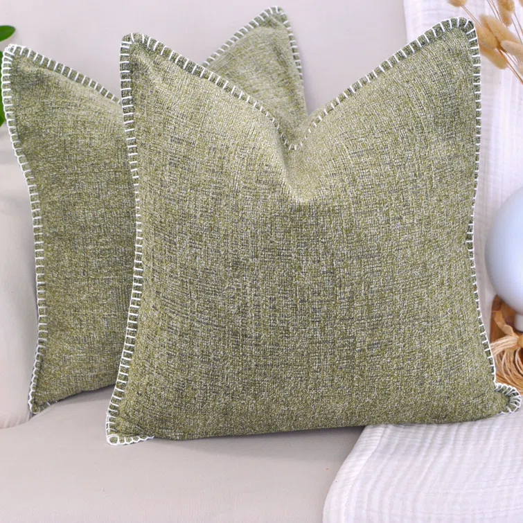 Oveesha Soft Chenille Throw Pillow Covers With Stitched Edge (Set of 2)