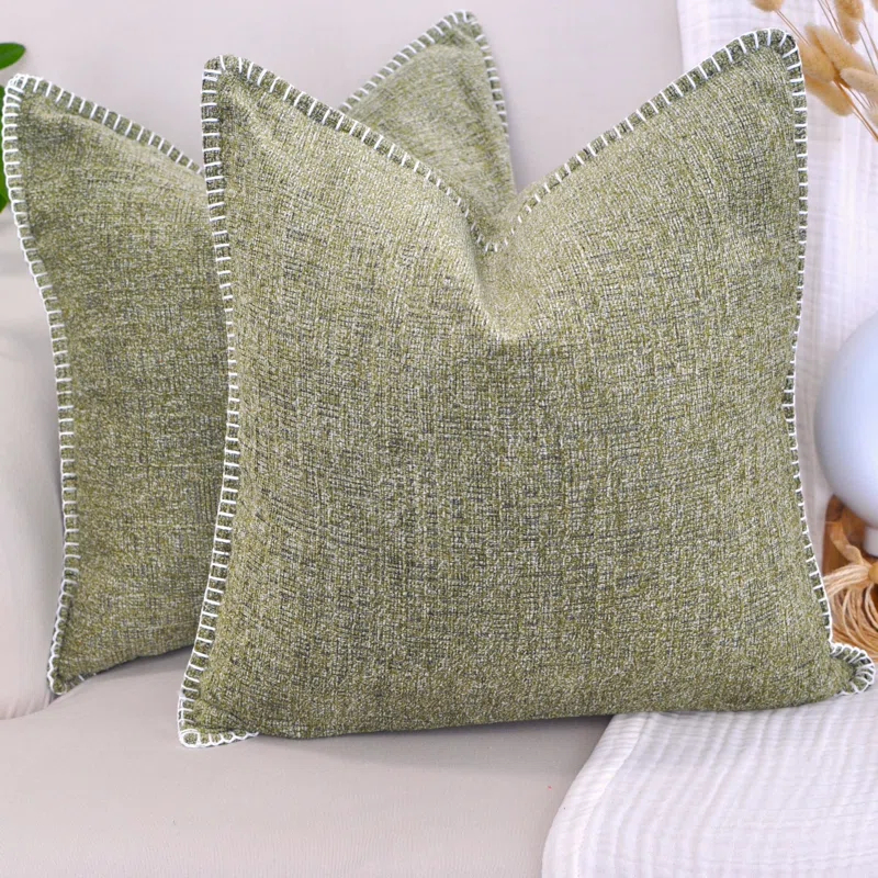Oveesha Soft Chenille Throw Pillow Covers With Stitched Edge (Set of 2)