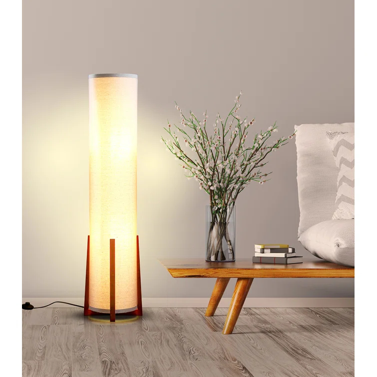 Parker 48 in. Farmhouse 2-Light LED Energy Efficient Floor Lamp with Beige Fabric Cylinder Shade