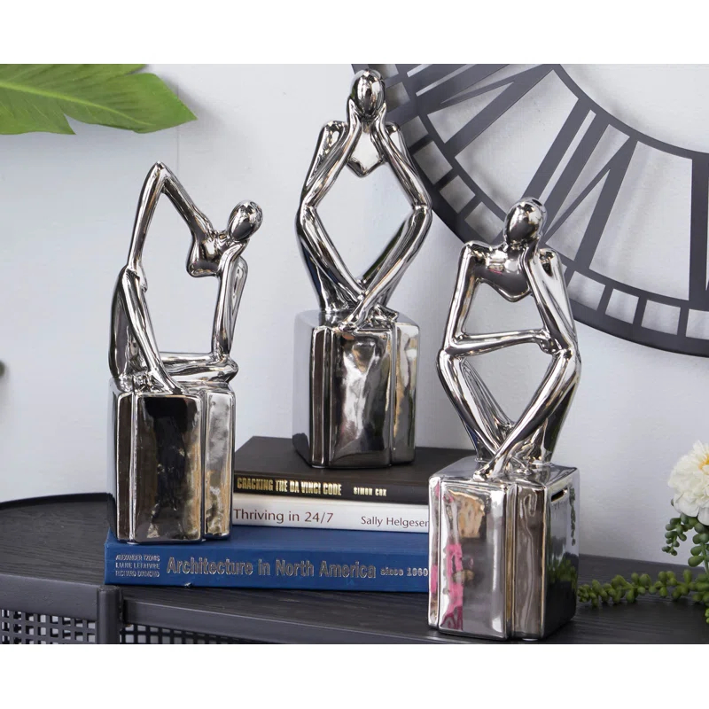 CosmoLiving by Cosmopolitan Porcelain Ceramic Sitting Thinker People Decorative Sculpture Set