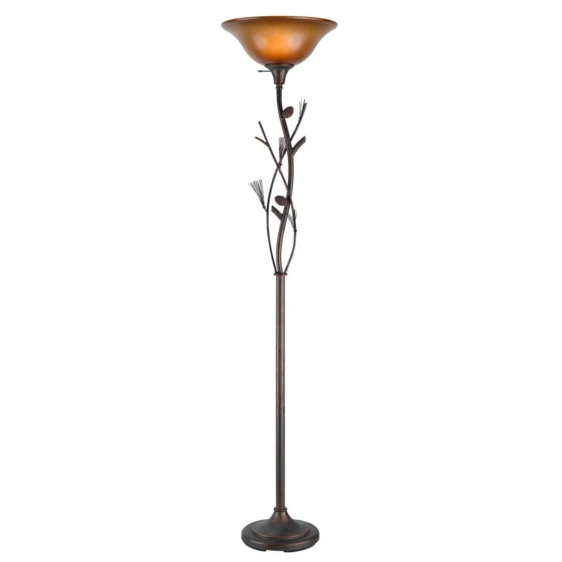 Wildon Home® 72" Rusted Torchiere Floor Lamp With Brown Frosted Glass Dome Shade