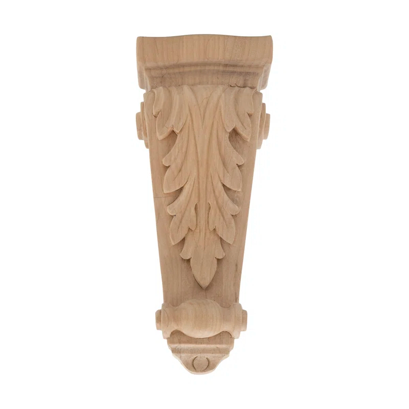7-1/8 in x 2-3/4 in x 1-3/8 in Unfinished Hand Carved Solid Acanthus Leaf Wood Corbel