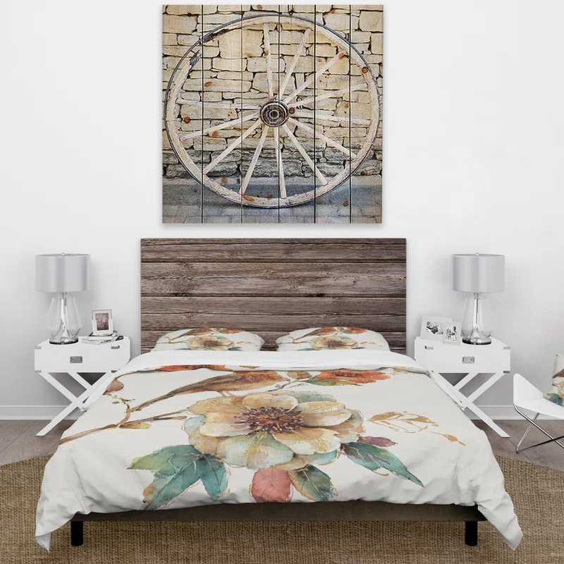 Design Art Farmhouse / Country Weave / Muslin Floral Duvet Cover Set