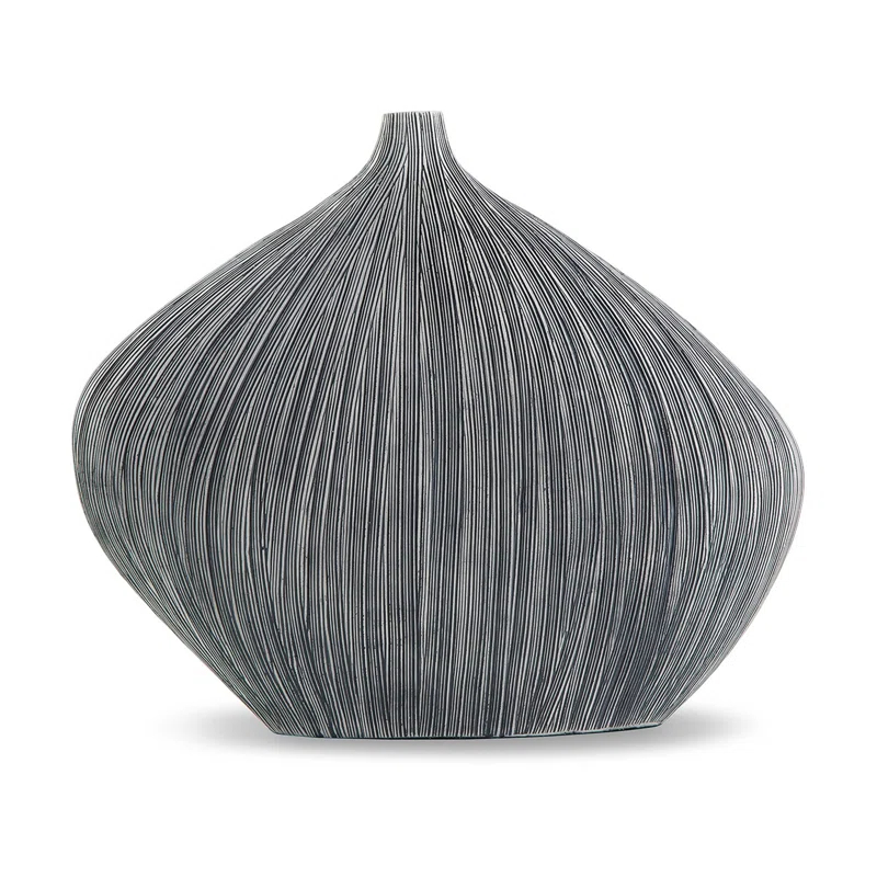 Benjara Crew Decorative Vase, Asymmetrical Design, Black Polyresin Frame, 16 Inch