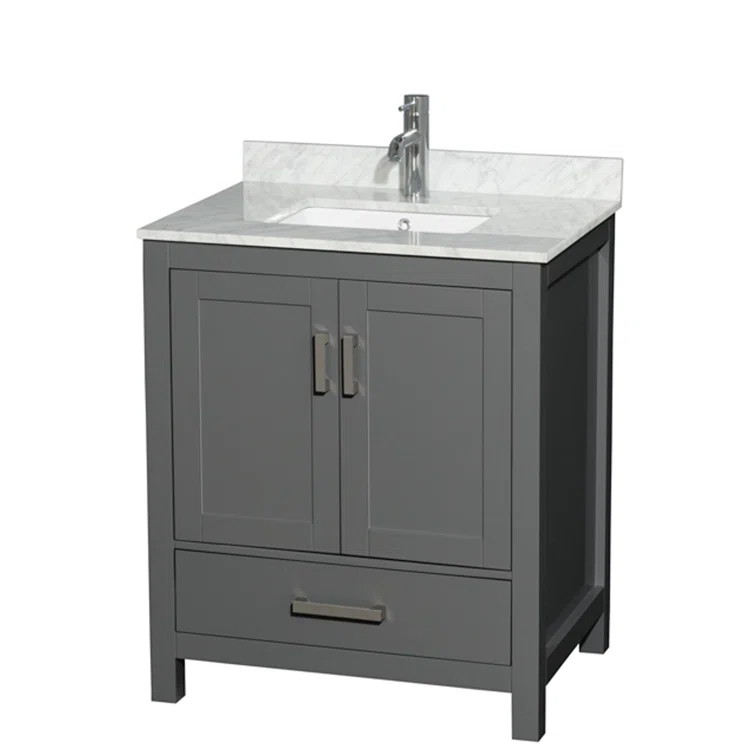 Wyndham Collection Sheffield 30" Freestanding Single Bathroom Vanity with Marble Top