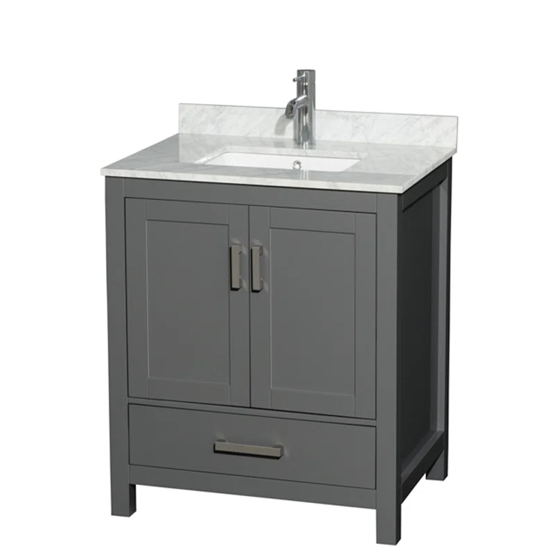 Wyndham Collection Sheffield 30" Freestanding Single Bathroom Vanity with Marble Top