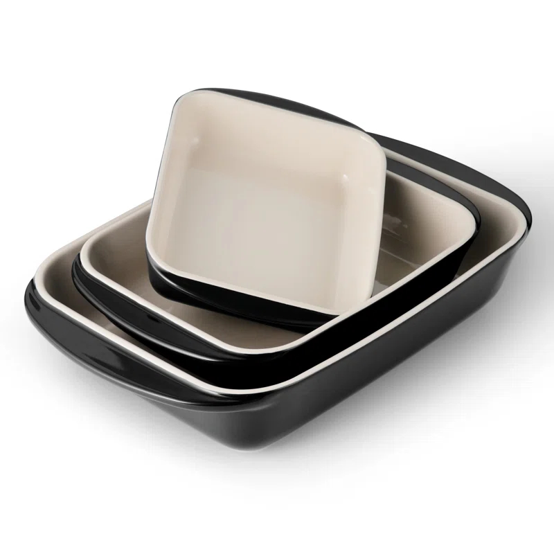 Tramontina Tramontina Mae 3-piece Ceramic Porcelain Baking Pans Set, Non Stick Casserole Dishes For Oven, Rectangular Bakeware For Lasagna, Cakes And Loafs