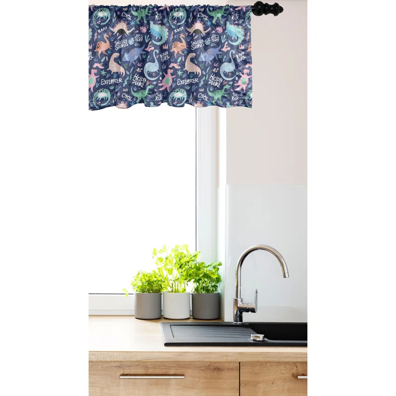 Ambesonne Dinosaur Valance Pack of 2 Cartoon Extinct Animals  Dark Indigo and Multicolor