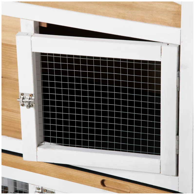 One Allium Way® 90.5" Wooden Rabbit Hutch Bunny Cage Pet Playpen House Enclosure with Double Side Run Boxes, No Leak Tray, Ramp, for Guinea Pig and Small Animals