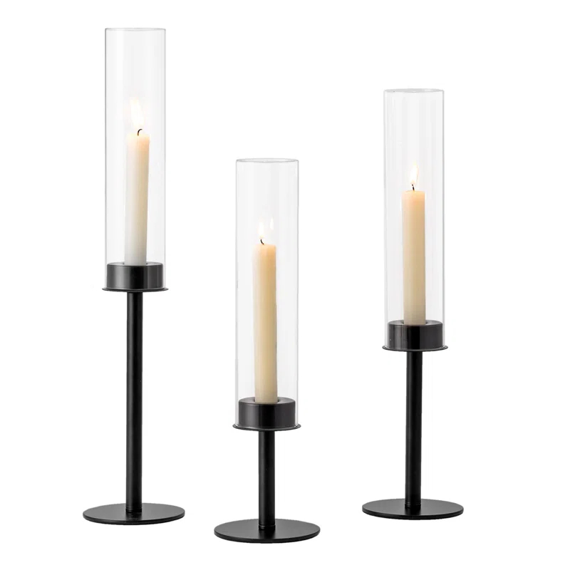 NIERBO Candlestick Holders Hurricane Candle Holder, 3pcs Candle Stick Candle Holder Candelabra (Set of 3)