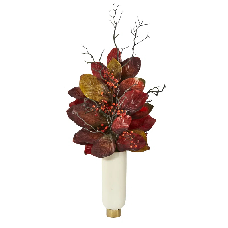Primrue 38'' Faux Magnolia Plant in Ceramic Vase