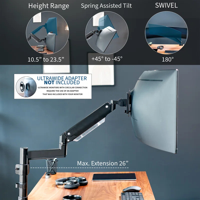 Vivo Pneumatic Arm Single Monitor Desk Mount