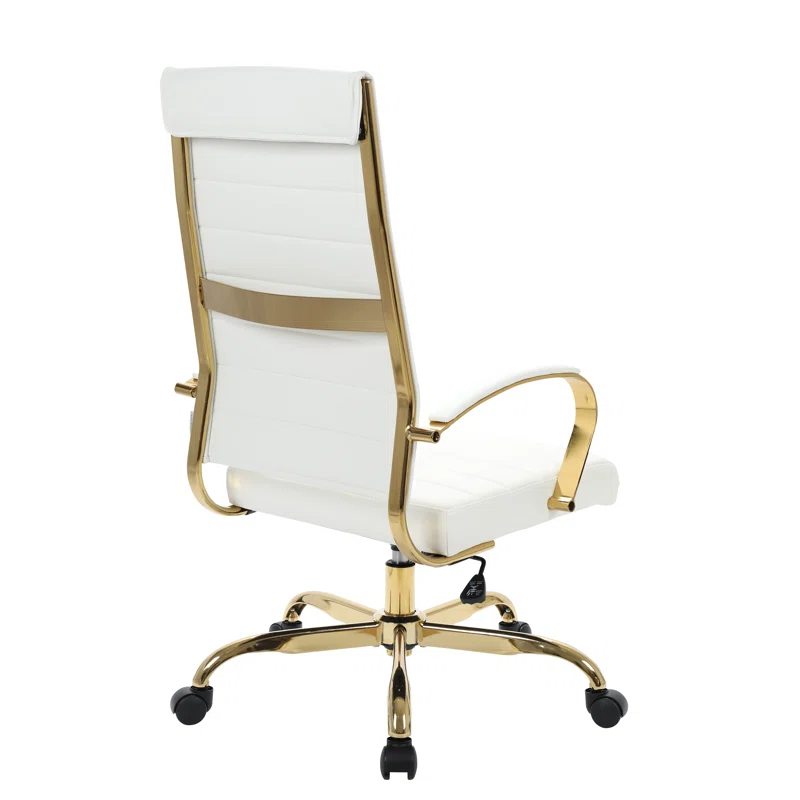 Everly Quinn Humairaa Benmar Leather Office Chair in Gold Base