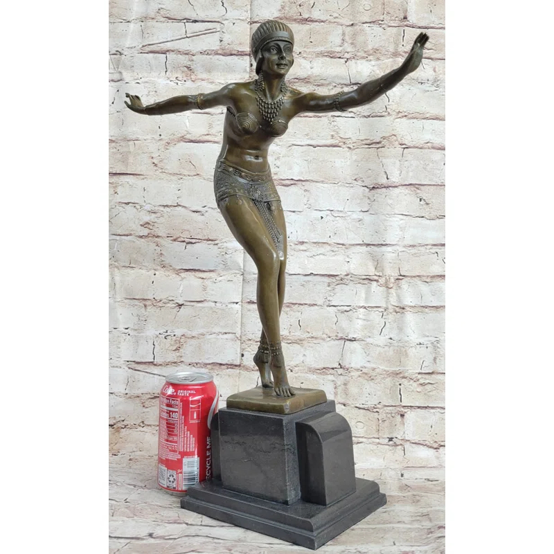 Red Barrel Studio® Phoenician Dancer Art Deco Bronze Statue Sculpture After D.H. Chiparus 19 Inches X 14 Inches