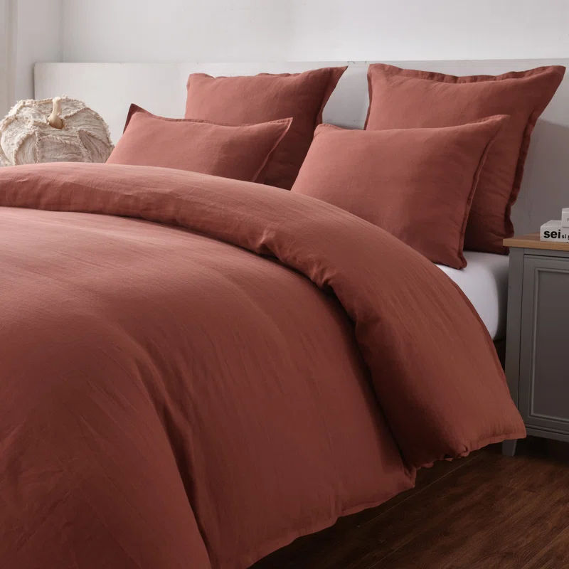 MeadowPark Stone Washed French Linen Reversible Duvet Cover Set
