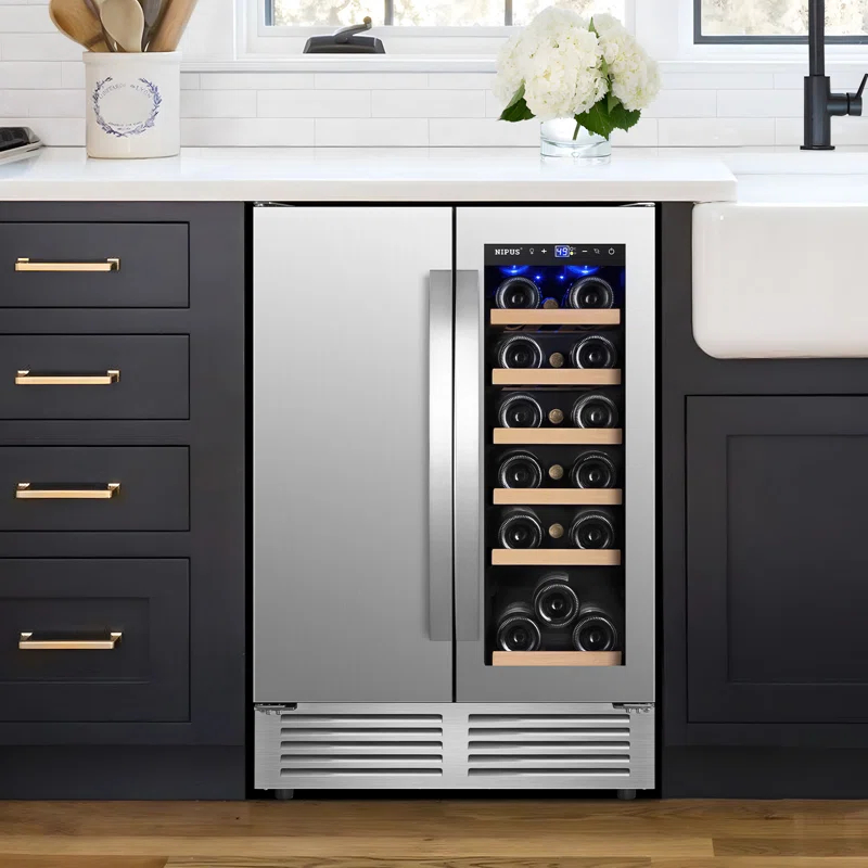 24 Inch Dual Zone 18 Bottle and 57 Can Wine & Beverage Refrigerator Built-in/Freestanding Cooler for Beer Wine Drink with Built-In Light Classic Series