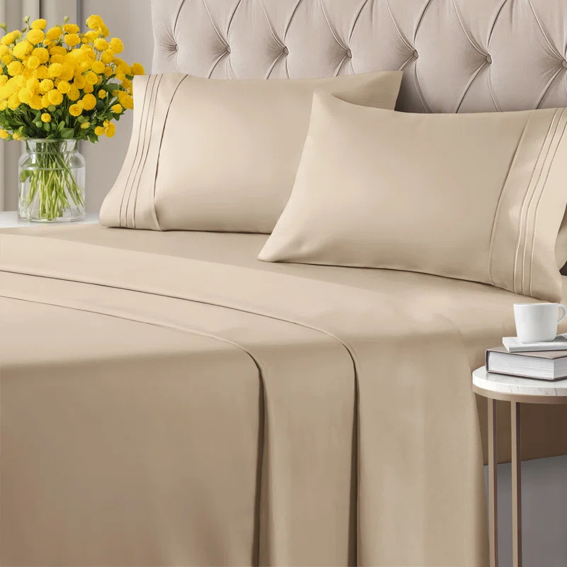 CGK Linens 6 Piece Soft & Cooling Solid Sheet Set - Wrinkle Free Luxury Bed Sheets