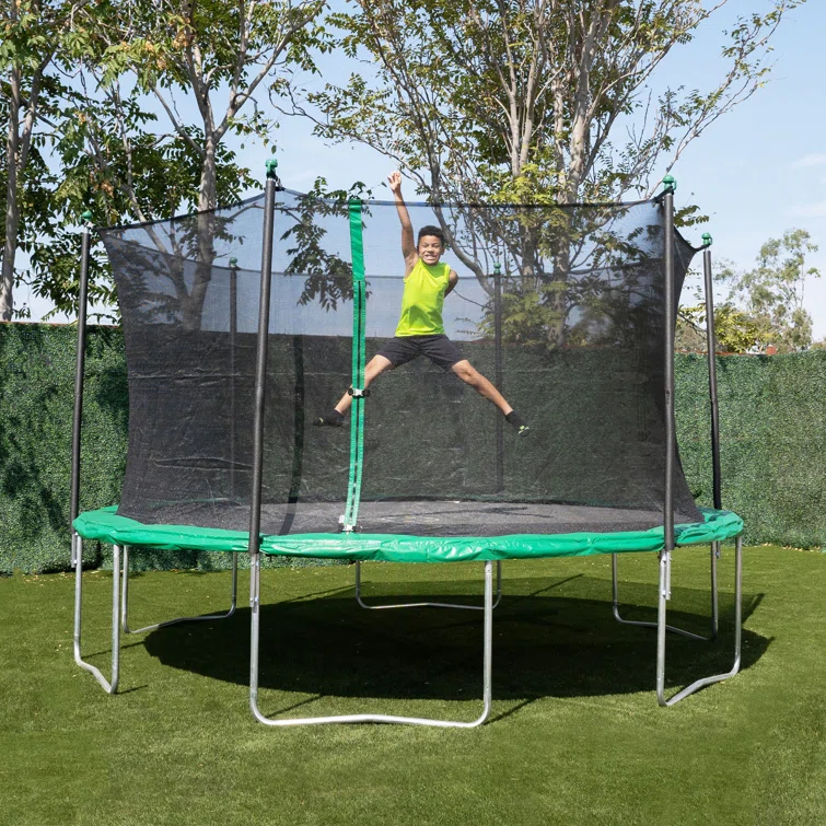TruJump Sportspower TruJump 14' Round Trampoline with Safety Enclosure & with Lifetime Warranty on Jump Mat