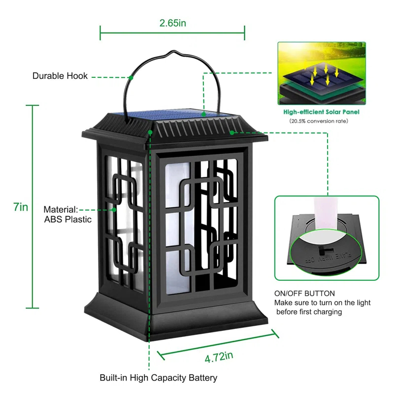 COAHAHA Solar Lantern Flickering Flame, Ip65 Waterproof, Solar Powered Outdoor Hanging Lantern For Patio, Garden, Yard, Two Lighting Modes, Energy-Saving