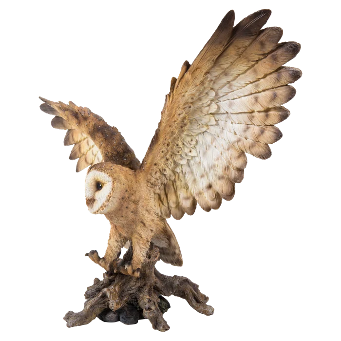 Hi-Line Gift Ltd. Barn Owl on Stump with Open Wings Statue