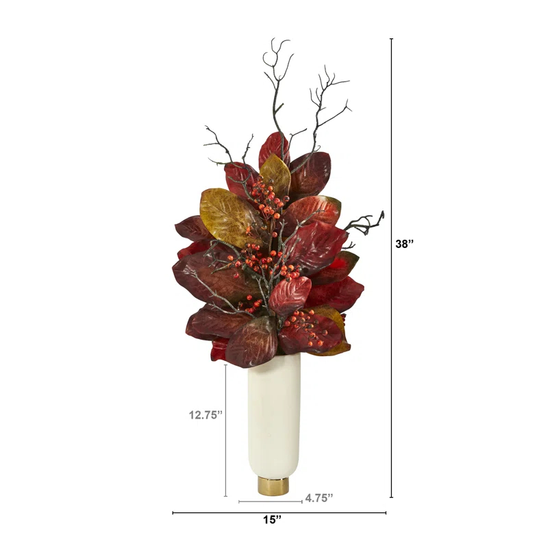 Primrue 38'' Faux Magnolia Plant in Ceramic Vase